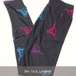 LuLaRoe OS Leggings Black Bulls Skeletons Purple Blue Pink NEW